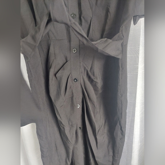 Lyaner ruched buttondown midi shirtdress size medium black - Picture 6 of 11